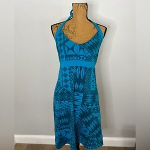 Patagonia turquoise blue halter v neck midi dress